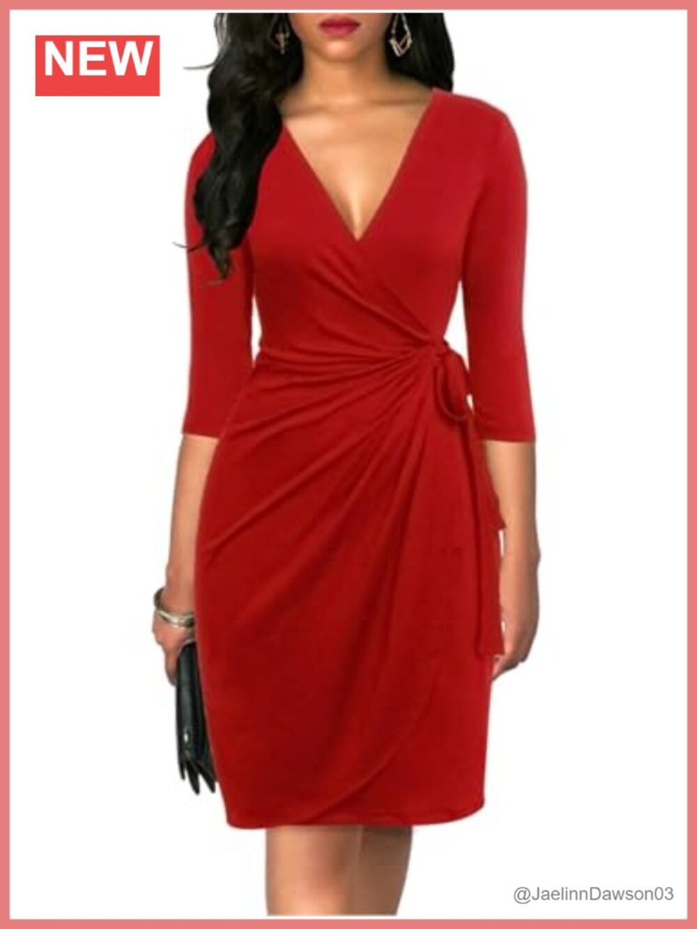 Berydress Women's 3/4 Sleeve V Neck Faux Wrap Dress Casual Party Work